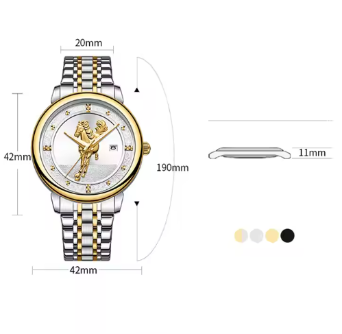 Reloj Quartz - Caballito Dorado Dial - Stainless Steel - 30m Waterproof