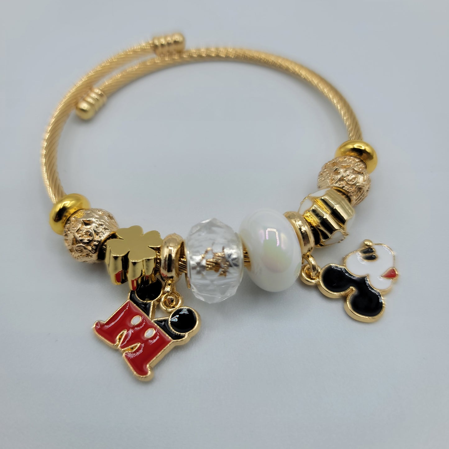 SS Pulsera Inspirada en Pandora Dorada - Mickey Retro Letra M