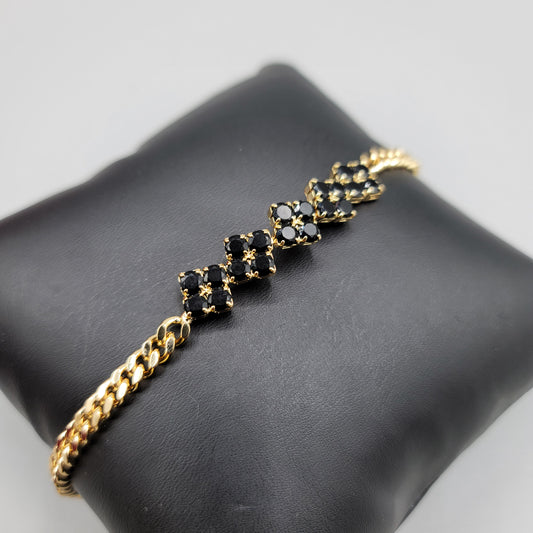 BRAZALETE DE PIEDRA NEGRA GOLD PLATED BRACELET WITH BLACK CZ  7.25"