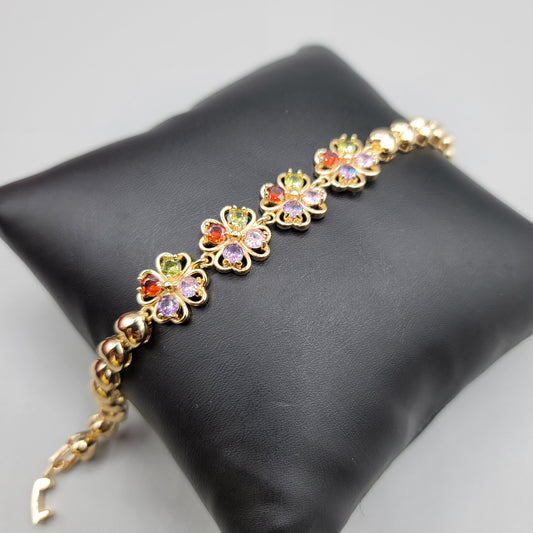 BRAZALETE TREBOL MULTICOLOR OTOÑO GOLD PLATED BRACELET W/CLOVERS 7.5"