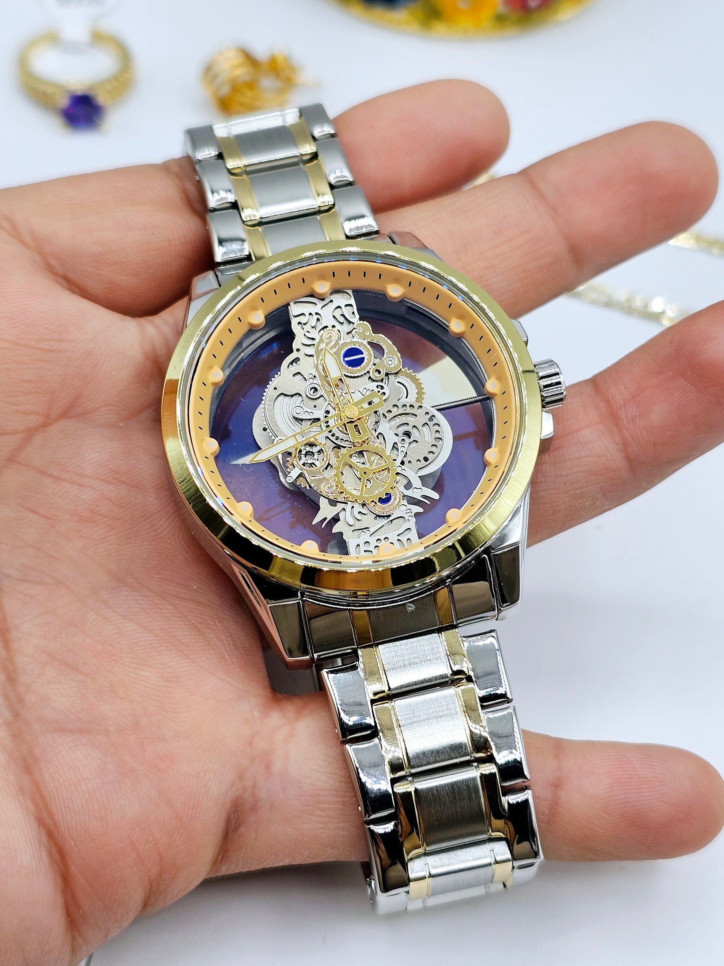 Gold & Silver Quartz Watch - Transparent Skeleton Dial - Stainless Steel - 30m Waterproof