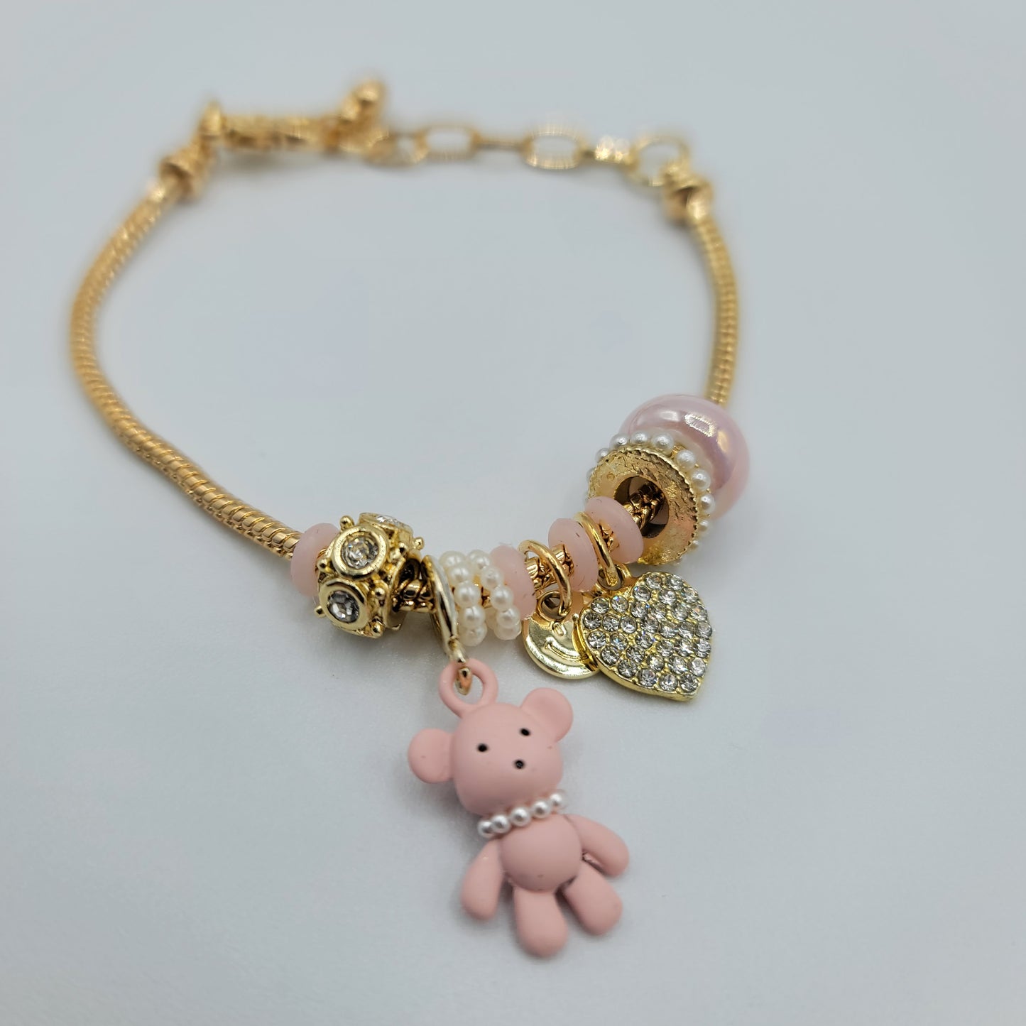 SS Pulsera Inspirada en Pandora Dorada - Osito Rosa